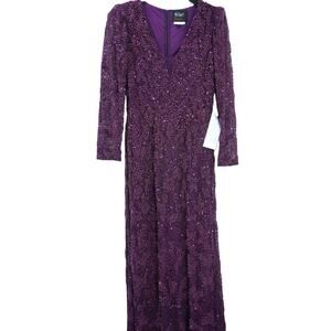 Mac Duggal Beaded Sequined Plunge Neck Evening Gown Style 5177D Sz 6 in Plum New